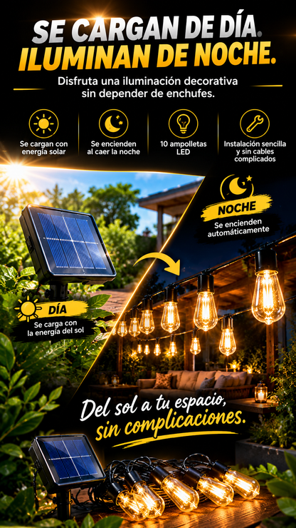 ✨ Guirnalda Solar Decorativa 10M – 10 Ampolletas LED 💡☀️🌿